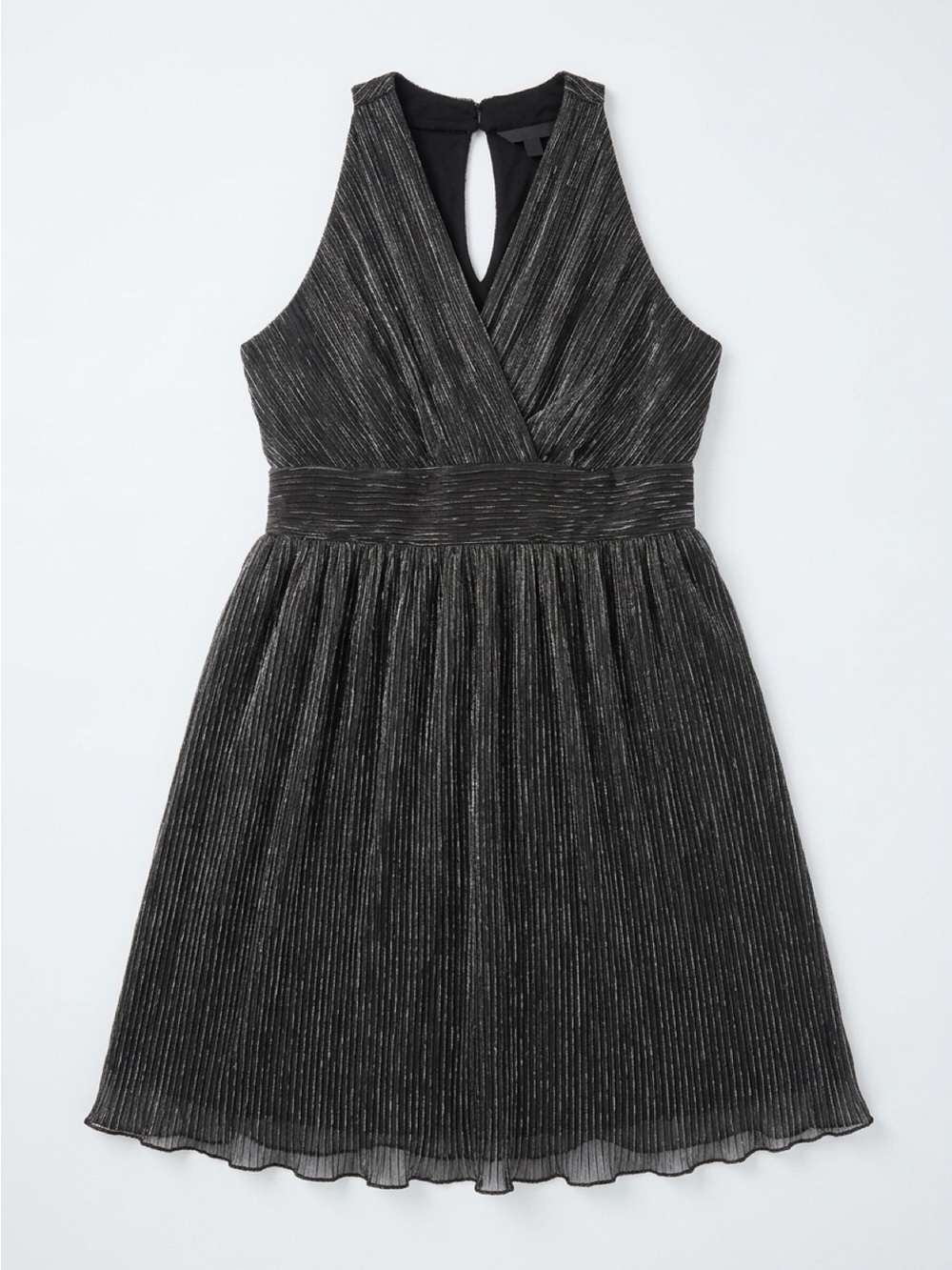 Women's Metallic Pleated V-Neck Party Dress - Black